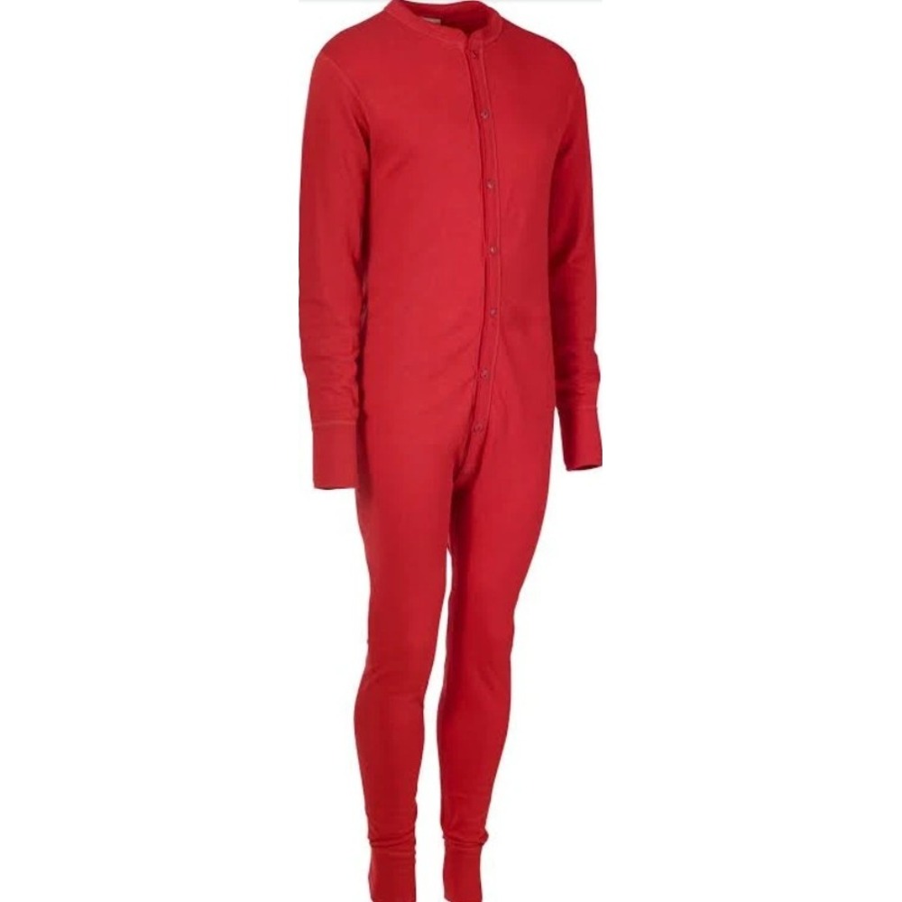 LL Bean Mens Red Wool Blend Union Suit Thermal Long John Button Front Small Reg